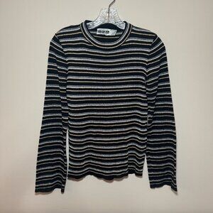 Carson Pirie Scott Vintage metallic stripe long sleeve top Retro Glam 70s medium